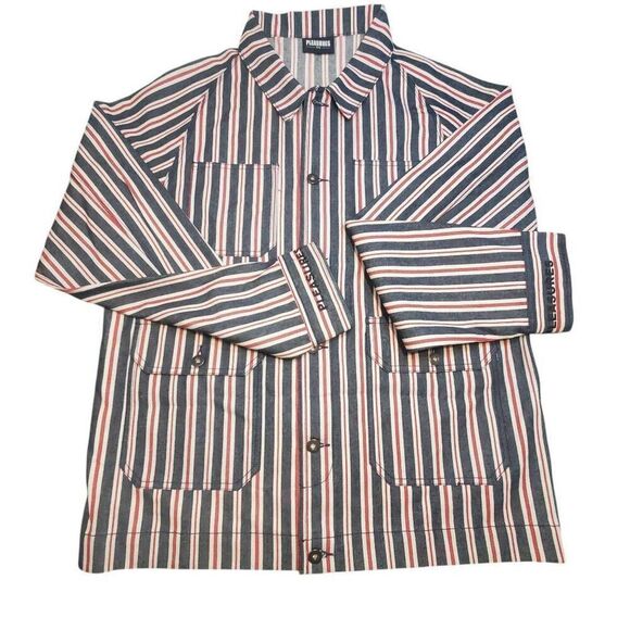 Pleasures Striped Denim Utility Jacket Size L - Picture 11 of 12